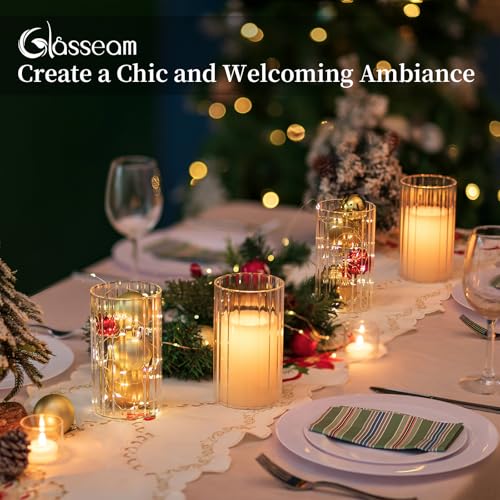 Glasseam Hurricane Glass Candle Holders: Set of 6 Cylinder Clear Candle Holders for Pillar Candles Ribbed Modern Candle Holder Decorative Cylinder Vases for Centerpiece Wedding Table Decoration 5.91’’ - color: 6, size: Ribbed-6in
