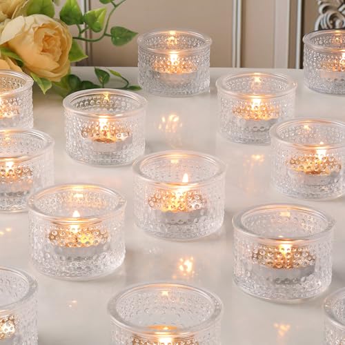 NITIME 30Pcs Clear Votive Candle Holders, Tealight Candle Holder Glass for Wedding Decorations, Polka Dot Glass Candle Holder forTable Centerpiece, Home and Party Decor - color: Clear
