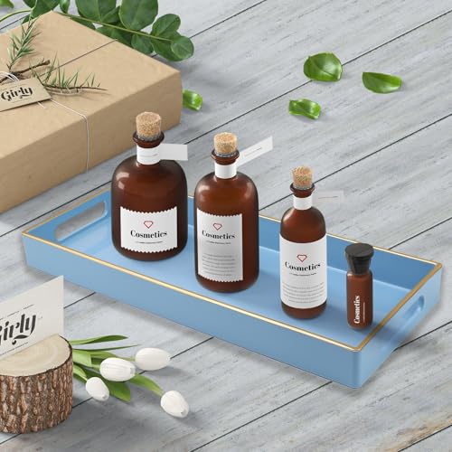 Blue Bathroom Vanity Tray for Countertop, Small Plastic Toilet Tank Versatile Storage & Organization Tray for Makeup, Perfume, Desk, Kitchen, Candles, 13.7"x6"x1.4", 35BL - color: 15blue