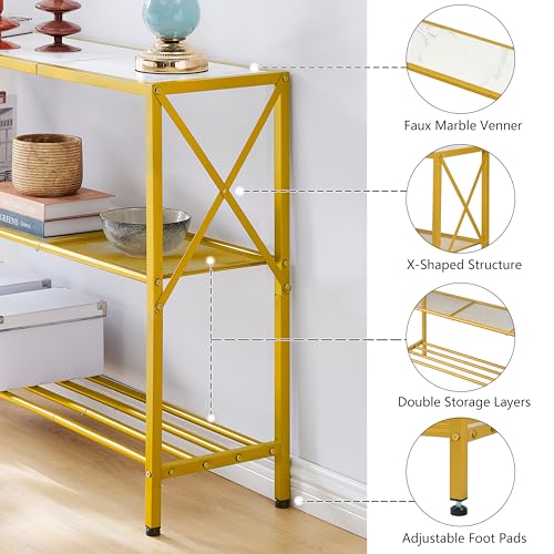 Hoctieon Gold Console Table, 3 Tier Entryway Table, Hallway Table, Narrow Sofa Table with Shelves, Entrance Table for Entryway, Gold and White - color: Gold and White