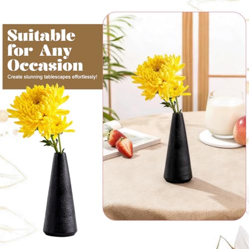 Conical Black Ceramic Bud Vase Handmade Minimalist Floral Vase for Wedding Centerpiece Home Office Desk Decor Modern Tabletop Decoration
