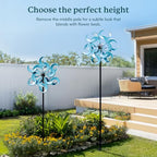 87" Wind Spinner Outdoor with Solar Light, Large Metal Wind Sculptures Spinners, Windmill for Garden Yard Patio Lawn Decor - Azure Moon (23" W x 87" H) - size: Azure Moon