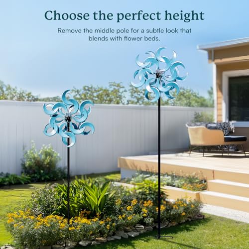 87" Wind Spinner Outdoor with Solar Light, Large Metal Wind Sculptures Spinners, Windmill for Garden Yard Patio Lawn Decor - Azure Moon (23" W x 87" H) - size: Azure Moon