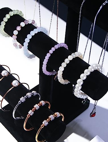 Coward 3 Tier Bracelet Holder Jewelry Display Stand, Necklace Display Holder, Watch Hair Ties Stand, Hairband Jewelry Organizer for Home or Store Show (Black Velvet) - color: Black, size: 3 Tier