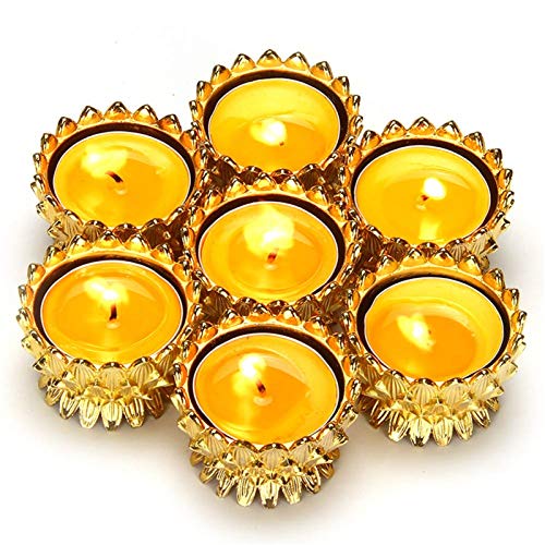Sziqiqi 12 Pcs Lotus Ghee Lamp Holder Butterlamp Tea Light Holder Tibetan Copper Oil Lamp Altar Supplies, Gold - size: Pack of 12