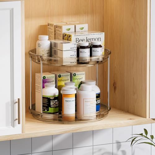 LAMU 2 Tier Lazy Susan Turntable Organizer 10.6'' Rotating Spice Rack Organization for Cabinet, Kitchen, Pantry, Countertop, Bathroom, Vanity, Medicine Cabinet Organizer, Amber - color: Amber, size: 10.6in 1 Pack