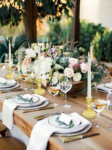 Glass Candlestick Holder,Striped Taper Candle Holders,Set of 6 Candle Stand for Table Centerpieces, Home Decor,Weddings,Festival and Parties (Yellow Dimond) - color: Yellow Dimond