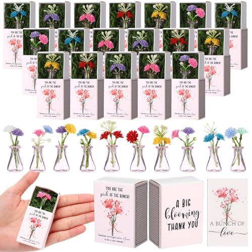 24 Sets Mother's Day Bulk Gifts for Women Teacher Nurse Appreciation Positive Mini Bud Vases with Flower Office Desk Decor Mini Box Breathing Thank You Gifts for Graduation Coworker Staff (Pink) - color: Pink