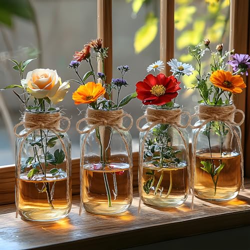 Vintage Glass Vases for Flowers, Set of 12 Clear Vases for Farmhouse Wedding Centerpiece Cylinder Bottle for Reception Table Decoration Home Decor Floral Arrangements - color: Clear, size: Large-12Pcs