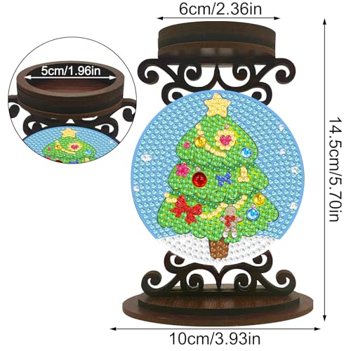 BAYUNOE DIY Candlestick Holders Wooden Desktop Diamond Art Painting Candle Holder Double-Sided Diamond Vintage Modern Decorative for Table Mantel Wedding Dinning Party-Christmas Tree - color: Christmas Tree