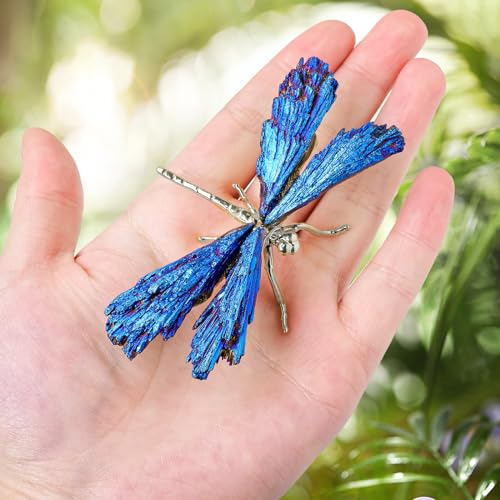 Dragonfly Statue Natural Electroplated Blue Tourmaline Dragonfly Decor Collection Natural Home Decor Healing Crystals Dragonfly Gift for Women (Silver Blue, Small Size) - color: Blue Dragonfly-s, size: Small Size