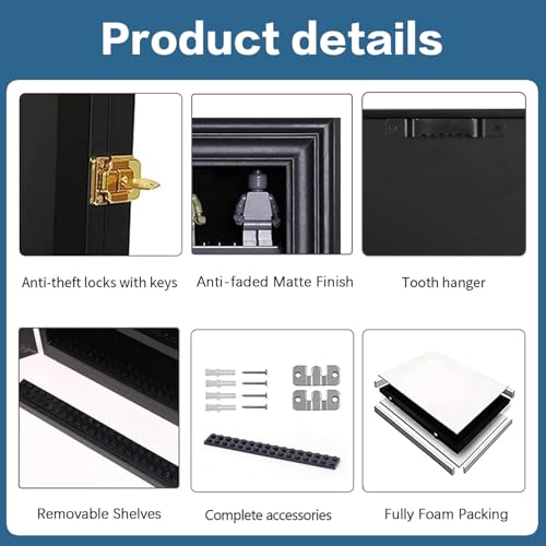 VERANI Minifigure Display Case - Miniature Action Figure Display Box - Wall Mount Figures Memorabilia Display Cabinet for with Uv Protected Anti Fade 92% Clear for Small Objects Lockable Large Black - size: Large Black