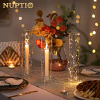 NUPTIO Candle Stick Candle Holder: Set of 6 Glass Hurricane Taper Candleholder - Bulk Candlestick Stand with Tall Cylinder Chimney for Thanksgiving Christmas Holiday Table Decoration