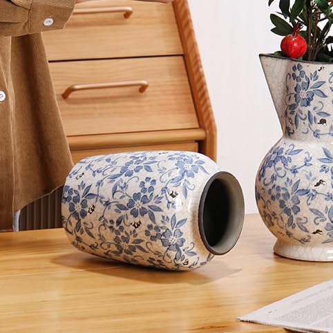 Denique Vintage Blue and White Porcelain Vase Ceramic Vase for Home Decor, Retro Crack Blue Flower Vase Pottery Vase Chinoiserie Decor - size: 5.9x7.8inch
