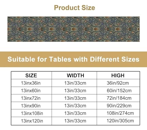Bohemian Plant Flowers Table Runner, Mid Century William Morris Art Vintage Pattern Table Runners for Kitchen Dining Table Indoor Outdoor Decor 13x36in - color: Blue-green, size: 13x36in
