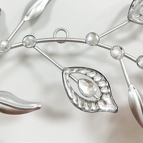 Cityelf 3 Set Crystal Leaf Wall Art Sculpture Iron Tree Leaves Branch Hanging Wall Décor Jeweled Bling Home Deor Acrylic Diamond Accent … - color: silver set 3