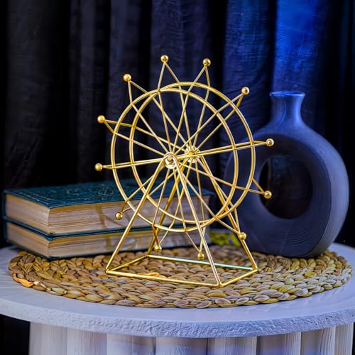 Ferris Wheel Bookshelf Decor Gold Modern Gift - Shelf Decor Accents Ornament - House Decorations Living Room - Fireplace or Desk Decor - Entryway Decor. (Art Deco)