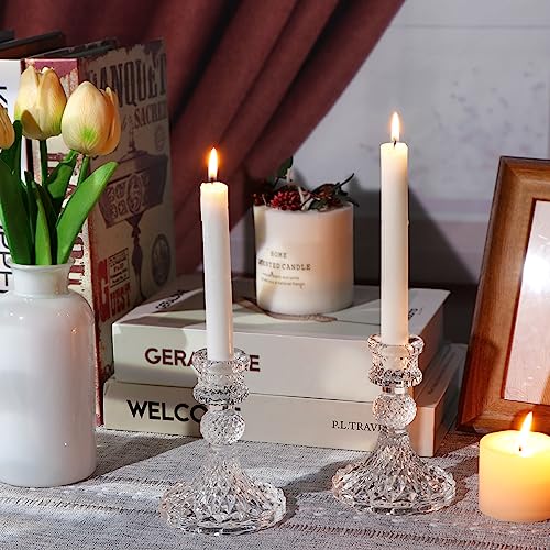 DARJEN Candlestick Holders Set,12Pcs 4" H Taper Candle Holders Bulk, Clear Glass Candle Holders for Wedding, Spring Party, Romantic Dinner, Festival & Windowsill Decor - color: Dimond Pattern