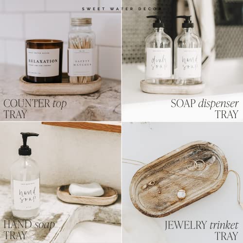 Sweet Water Decor Rustic Wood Tray for Home | Kitchen and Bathroom Dispenser Holder | Jewelry Dish | Wooden Soap Holder for Bottles | Trays for Counter Tops | Vanity Plate | Farmhouse Dish Décor
