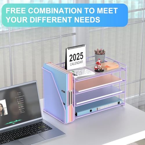 gianotter 4-Tier Paper Organizer With Magazine Holder, Desk Organizers and Accessories, Desk Accessories & Workspace Organizers, File Organizer for Office Supplies Storag (Purple, 4-Tier) - color: Purple, size: 4-Tier