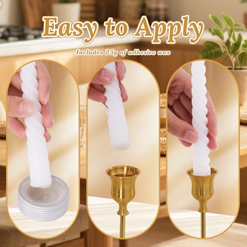 Candlestick Holders, 6 PCS Brass Gold Metal Taper Candle Holder with Adhesive Wax fits 3/4 Inch Long Candles, Vintage Modern Candle Holders for Table Mantel Wedding Housewarming Gift