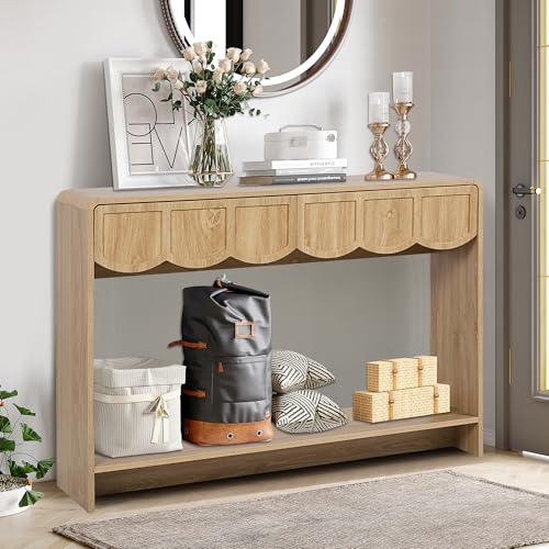 ORRD Console Table with Drawers, Mid-Century 43 Inches Narrow Entryway Table with Open Storage Shelves, Hallway Accent Tables Behind Couch Tables for Living Room - Natural - color: Natural
