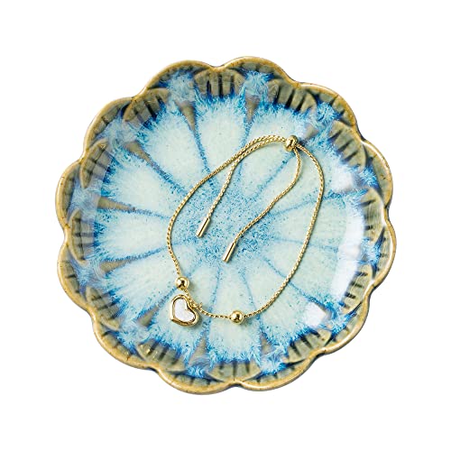 BEUNAIZER Jewelry Dish Tray, Ring Dish, Ceramic Trinket Tray, Key Bowl, Decorative Plate, for Friends Sisters Daughter Mother (retro blue) - color: Retro Blue