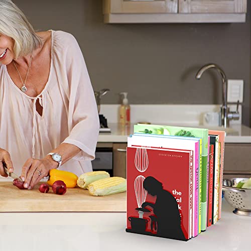 Unique Metal Decorative Bookends - Whimsical Hidden Book Ends for a Cool Book Holder Display - Cute Home Decor and Modern Gift Idea for Shelves Desk or Table (Cooking) - color: Cooking