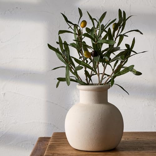 SIDUCAL Ceramic Rustic Farmhouse Vase | 6 Inch Pottery Decorative Boho Flower Vase for Home Decor, Table, Living Room, Bathroom Decoration, Shelf Decor, Mantel, Wedding, White - color: 18795-white