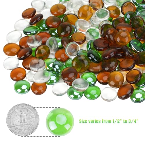 Mr. Fireglass 10 Pound Blended Fire Glass Beads, 1/2" High Luster Mixed Colored Fire Glass Drops for Fireplace Fire Pit & Lanscaping, Emerald Green, Crystal Ice, Caramel - color: Emerald Green, Crystal Ice, Caramel, size: 1/2 inch, 10 Pounds