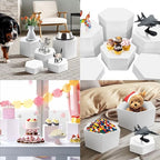 6 Pcs Buffet Risers, Dessert Stands Acrylic, Food Risers for Buffet, Jewelry Showcase, Riser Display Cases, Acrylic Display Base, White - color: White-Hexagonal
