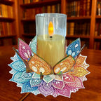 DIY Diamond Art Painting Candlestick Holders 5.71in Mandala Flower Shape Desk Candle Tray Tabletop Ornaments for Wedding Ramadan Party Home Table Centerpiece-Mandala03 - color: Mandala03