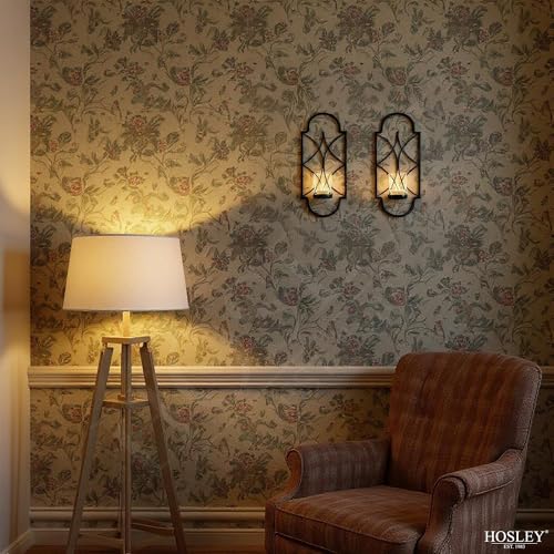 Hosley Set of 2 Iron Tealight Wall Sconces – 12” Decorative Candle Holders for Home Decor, Living Room Bedroom Hallway, Wedding & Housewarming Gift - color: Black-8