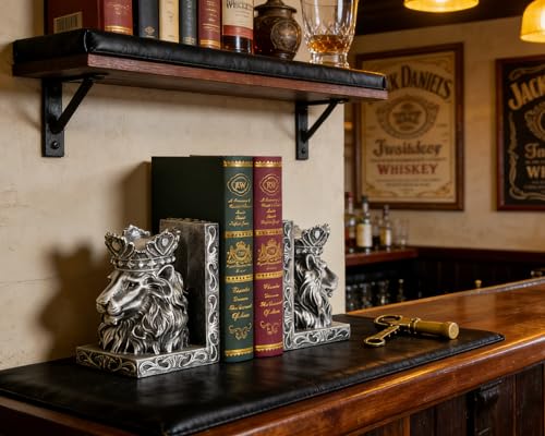 Lion Head Bookends Metallic Silver Design, Solid Resin for Heavy Duty Book Support, Non-Slip Pads for Stability, Gift for Lion Enthusiasts Collectors - color: Metallic Silver