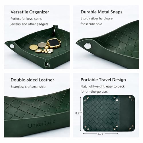 UnionBasic Small Valet Tray, Jewelry Tray for Rings Watches Earrings, Entryway Catchall Caddy for Coins Keys Change, Nightstand Bedside Valet Holder, Trays for Electronic Gadgets, Woven Vintage Green - color: Woven Vintage Green, size: 5.4" x 5.4" x 1.6"