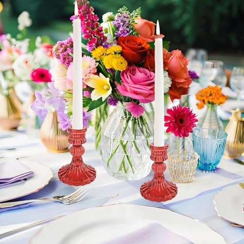Glass Candlestick Holder,Striped Taper Candle Holders,Set of 6 Candle Stand for Table Centerpieces, Home Decor,Weddings,Festival and Parties (Red Stripe Pattern) - color: Red Stripe Pattern