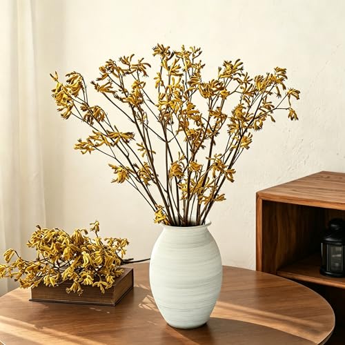Textured Matte White Rustic Bulbous Ceramic Vase 9 Inch Handmade Pottery, Waterproof for Fresh & Dried Flowers, Farmhouse Neutral Home Decor Centerpiece for Living Room, Kitchen, Mantel, Shelf