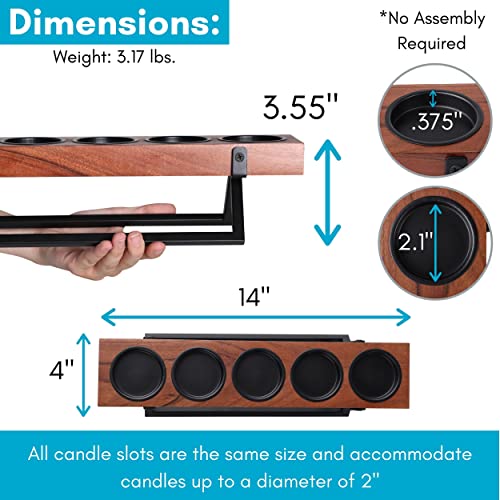 BIRDROCK HOME 5-Candle Centerpiece | Fits Small 2" D Votive Candles | Wooden Candle Holders with Black Iron Stand | Long Candelabra Decor for Tables, Weddings, Vintage Events | Mango Wood Brown/Black