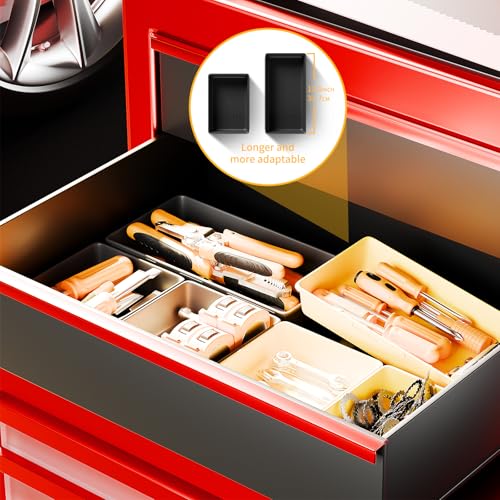 [5 Sizes] [69 PCS] Tool Drawer Organizer, Tool Box Tray, Desk Drawer Tray, Rolling Tool Chest, Toolbox Organzier (Black+Yellow) - color: Black+Yellow