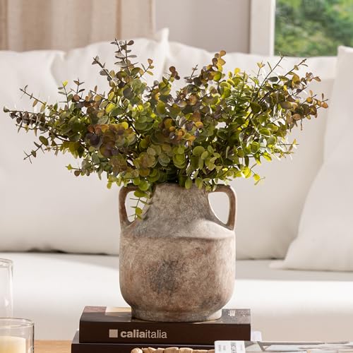 Mitt&Ditt Ceramic Flower Vase with Handles, 8 inch Tall Off-White Vase, Decorative Terracotta Vases, Farmhouse Rustic Pottery Vases for Home Decor, Living Room, Table - color: A-8"h-terracotta