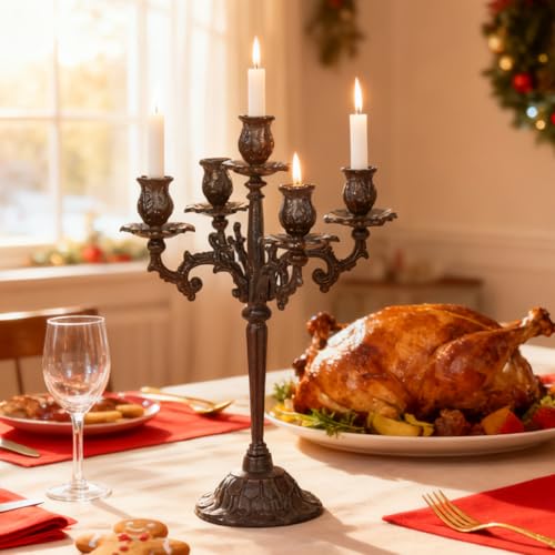 Sungmor Heavy Duty Cast Iron Candlestick Holders - Handcrafted Vintage Candelabra - 17Inch Tall & 5 Arms Candle Holders - Decorative Pillar Candle Stand for Christmas Birthday Wedding Home Party - color: Tall: 16.9in. - 1pc