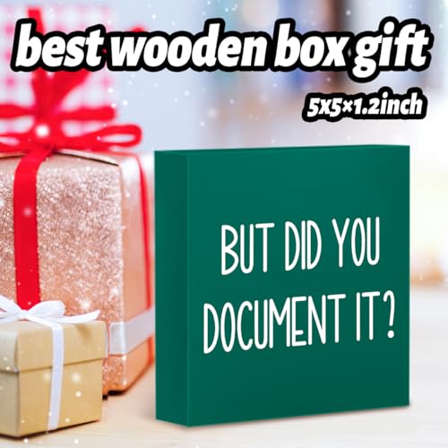 mmiishe The Office Gifts Desk Decor But Did You Document It Wooden Box Sign Funny Office Boss Gifts for Women Coworkers Boss Day Gifts for Him Decorations for Home Office 5 x 5 Inches (Green) - color: Green, size: 5 x 5 inches