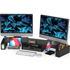 Simple Houseware Desk Dual Monitor Stand Riser with Drawer, Black - color: Black
