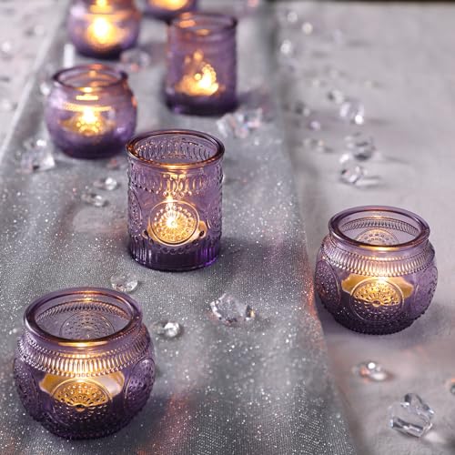 30pcs Assorted Purple Votive Candle Holders for Wedding Decorations, Boho Glass TeaLight Candle Holder, Wedding Table Centerpieces, Bridal Shower Decorations, Retro Purple Party Decor, Party Favors - color: Purple