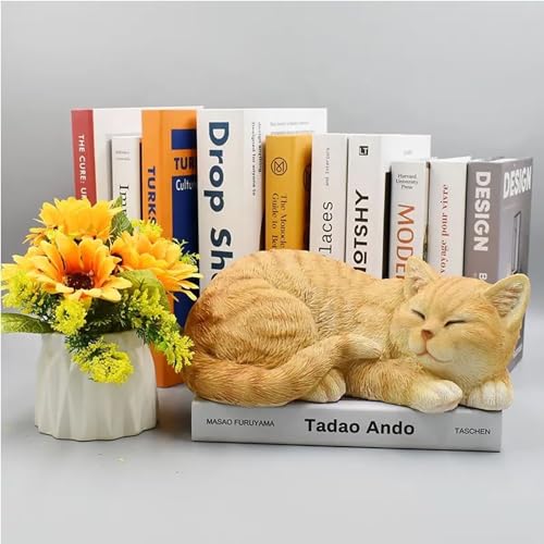 Garden Decor Cat Statue Outdoor, Figurines & Sculpture Decoration, Sleeping Cat Decor for Patio, Porch and Lawn, Gifts for Mom, Memorial Stone - color: Sleeping Cat（orange）
