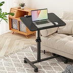 Bed Desk Adjustable Overbed Bedside Table Rolling Laptop Tray Desk Cart Height Portable Mobile Sit Stand Table Tilting Hospital Bed with Wheels - color: Black
