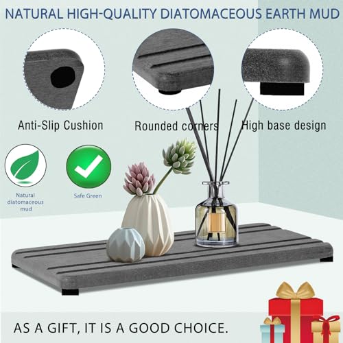 3PCS Water Absorbing Stone Tray, DryingNeat Diatomite Stone Sink Tray, Instant Dry Sink Coasters, Kitchen Sponge Hand Soap Holder, Countertop Fast Drying Counter Trays,8 * 4inch and 4 * 4inch - color: 1pcs 21×10cm + 2pcs 10×10cm Dark Gray Stripe