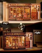 Book Nook Kit, DIY Miniature Music Workshop-Themed, 3D Wooden Puzzle Dollhouse with LED Lights, Bookend & Creative Bookshelf Decor, Craft Gifts for Family and Friends & Music Lovers (Bach Strings) - style: Bach String