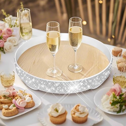 Bling Decorative Tray for Coffee Table，Glitter Round Tray Decor Coffee Table Decor Table Trays Decorative，Shiny Perfume Organizer Dresser Perfume Tray (Round - 12“) - size: 12" x 12" x 2.8"