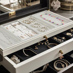 Inbagi 8 Pcs Small Velvet Jewelry Tray Stackable Jewelry Drawers Organizer Trays Jewelry Storage Trays 8.3 x 4.7 x 1 Inches (Beige) - color: Beige